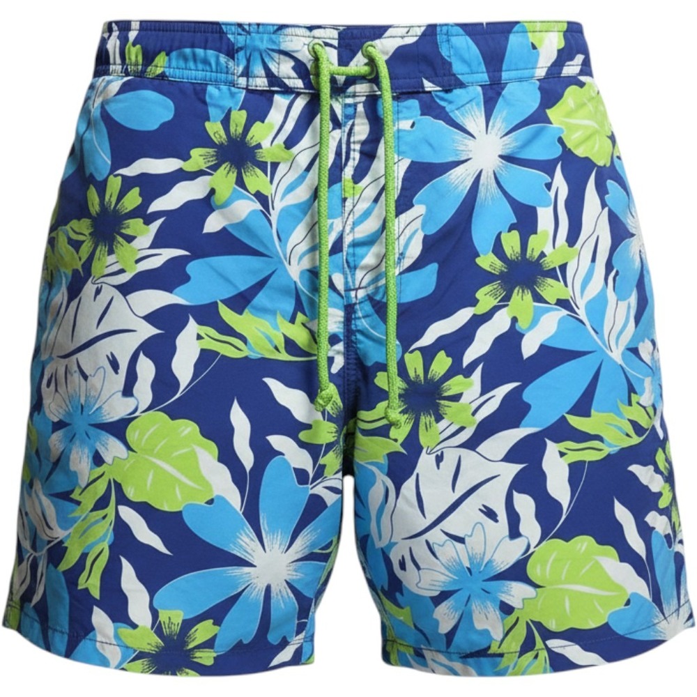 Tailorbyrd Men's XL Tropical Floral Swim Trunks Blue Lime Green